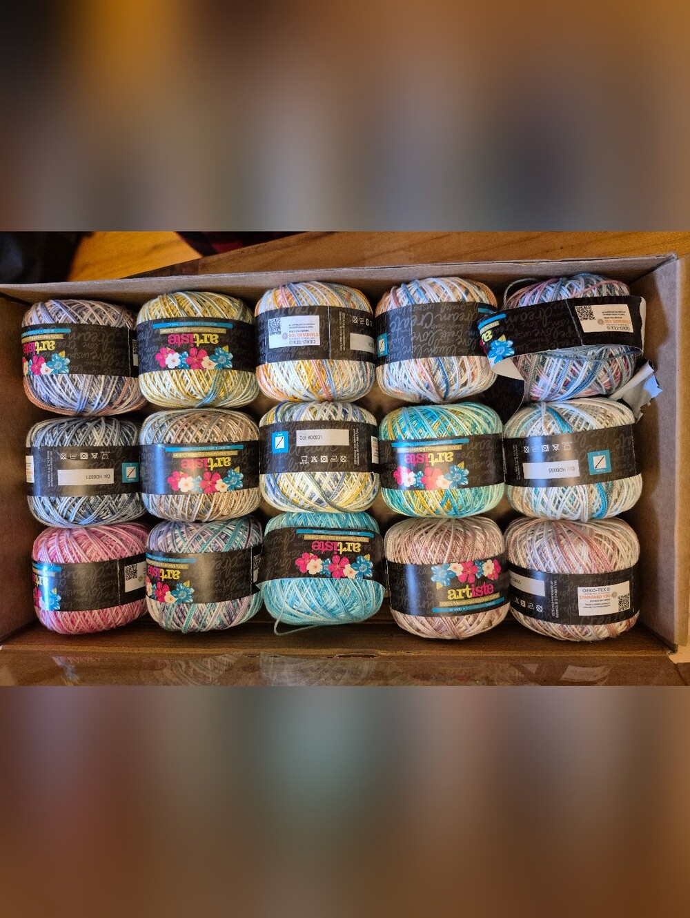 Artiste Hand Dyed Crochet Thread Multi-colored Box Of 15 -10 gm Balls
